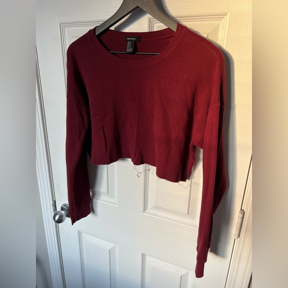 Burgundy Red Cropped Longsleeve Tee